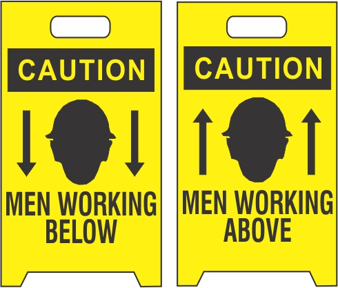 MEN WORKING BELOW Black on Yellow CAUTION MEN WORKING ABOVE Corrugated Polyethylene NMC FS6 Double Sided Floor Sign 12 Width x 20 Height 
